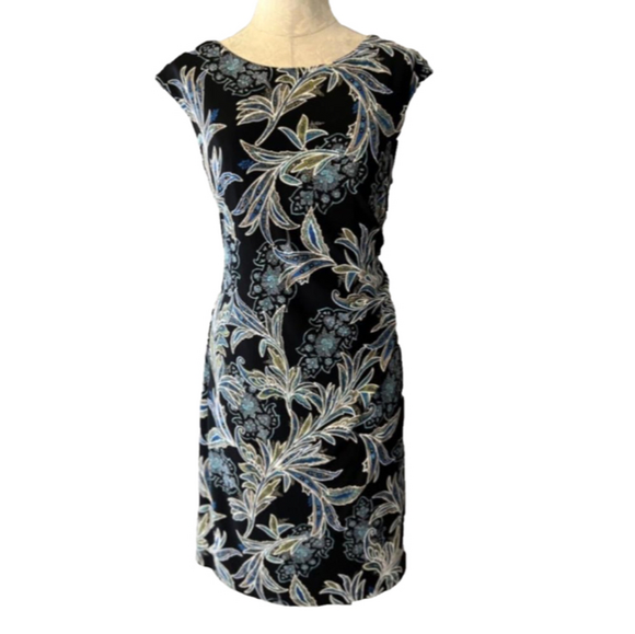Connected Dress 14P 14 P Blue White Tan Washable Career Church NEW - Picture 1 of 10